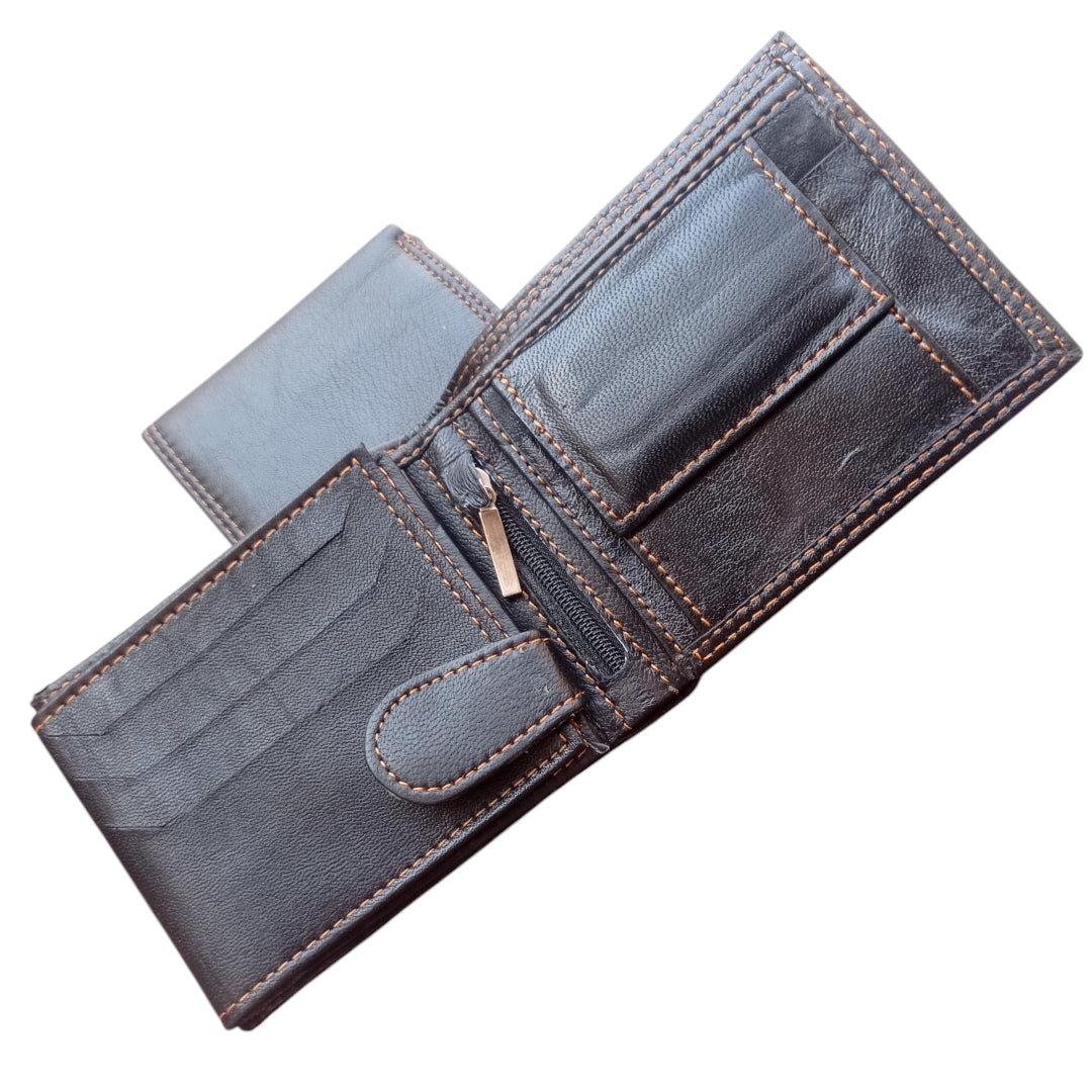 Premium Black Leather Wallet – Classic Stitch Design